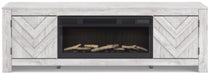 Signature Design Whitewash 71" TV Stand with Electric Fireplace