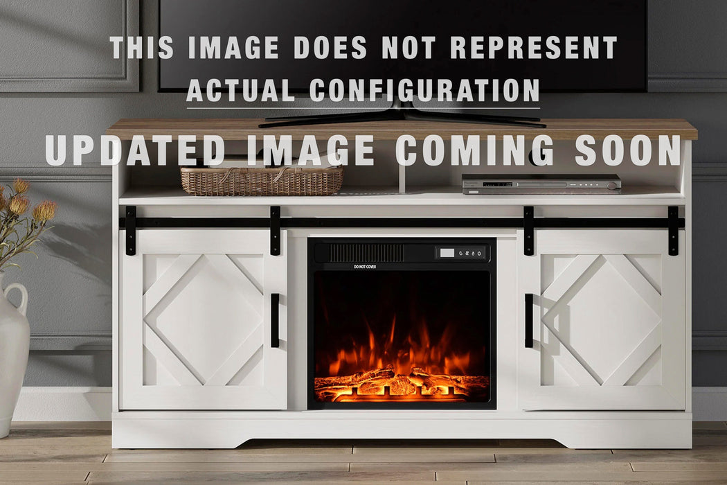 Signature Design White/Brown 62" TV Stand with Electric Fireplace