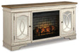 Signature Design Chipped White 74" TV Stand with Electric Fireplace