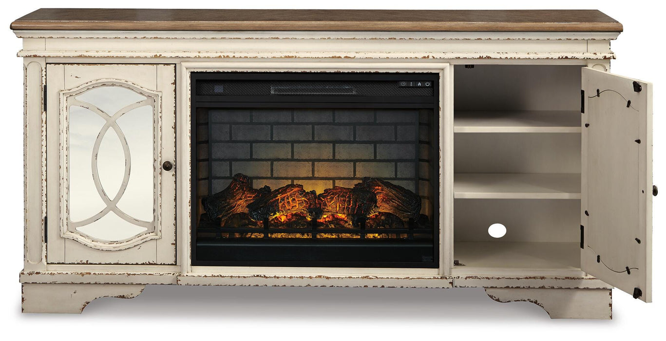 Signature Design Chipped White 74" TV Stand with Electric Fireplace