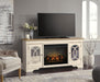 Signature Design Chipped White 74" TV Stand with Electric Fireplace