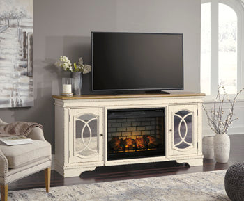 Signature Design Chipped White 74" TV Stand with Electric Fireplace