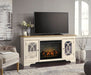 Signature Design Chipped White 74" TV Stand with Electric Fireplace