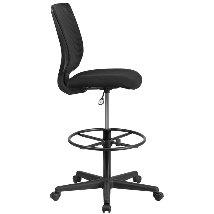 Flash Furniture Harper Ergonomic Mid-Back Mesh Drafting Chair with Black Fabric Seat and Adjustable Foot Ring - new