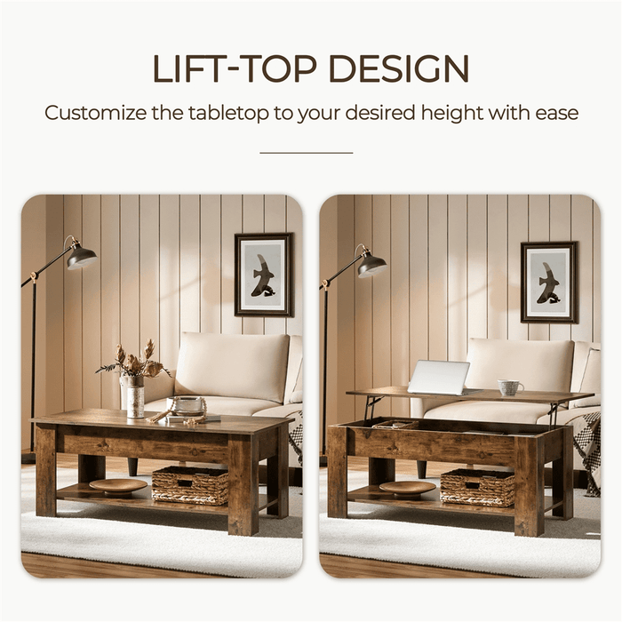 Renwick Modern Lift Top Coffee Table for Reception, Rustic Brown - new