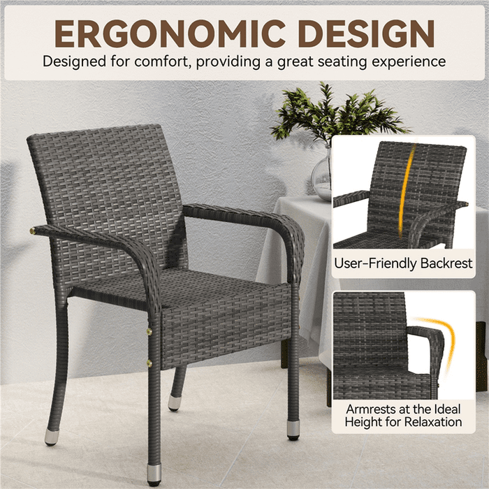 Renwick Outdoor PE Rattan Chair with Armrests and Adjustable Footpads, Set of 2, Gray - open_box