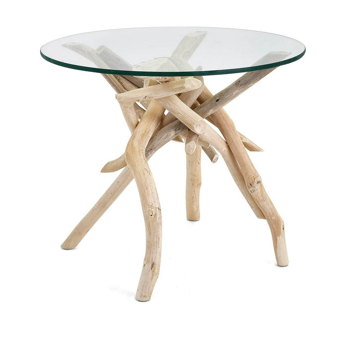 Driftwood  Wood Handmade Side End Accent Table Tree Branch End Table with Clear Glass Top - new