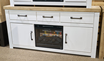 Savonport White/Brown XL TV Stand w/Fireplace Option