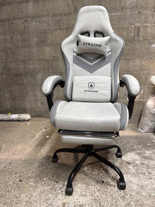GTRACING GTW-300 Ergonomic Adjustable Height Reclining Fabric Gaming Chair , White/Gray - open_box
