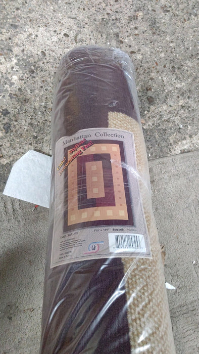 7ft. 10in. x 10ft. 6in United Weavers of America Manhattan Collection Time Square Indoor Rug Burgundy, Contemporary Style Rug with Geometric Pattern, Jute Backing - open_box