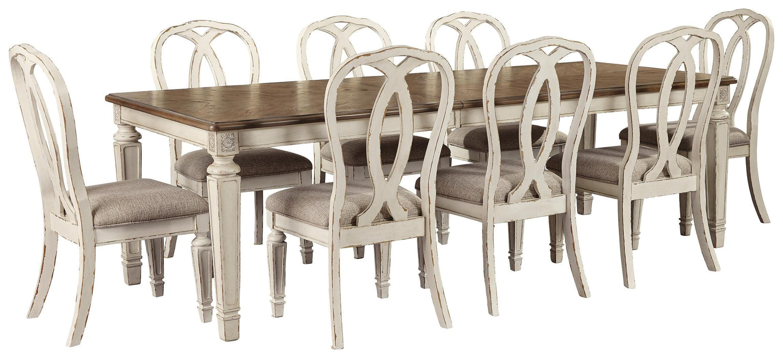 Realyn Chipped White Realyn Dining Table and 8 Chairs