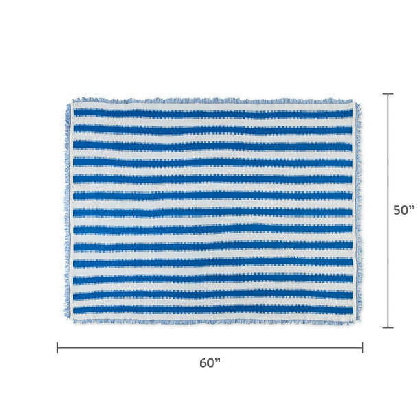 Mainstays by Becky G. & Alejandra Tapestry Knit Throw, Blue Stripe, 50" x 60" - open_box
