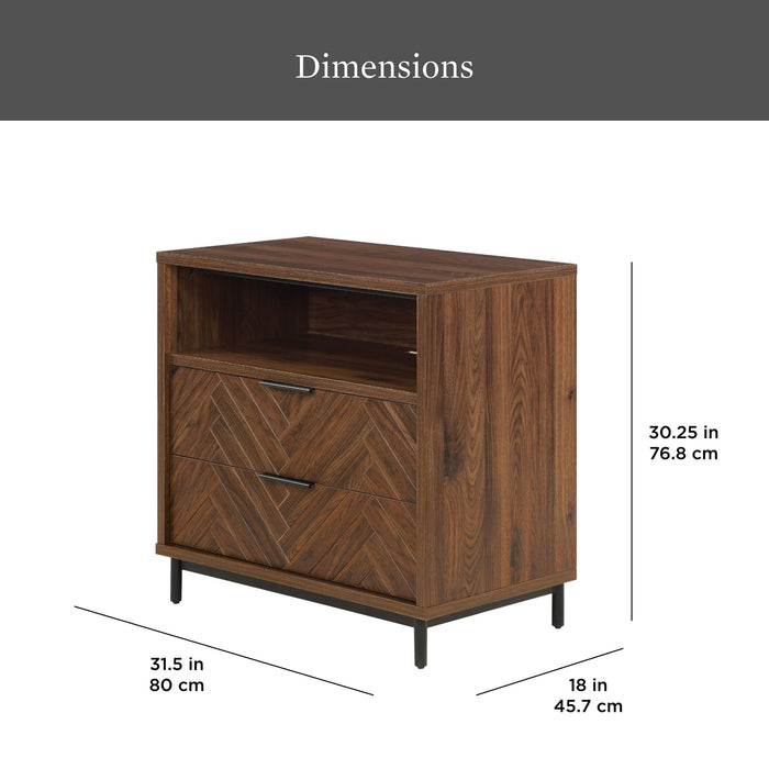 Better Homes & Gardens Wyatt Geo 2-Drawer Nightstand with USB, Walnut Finish - new