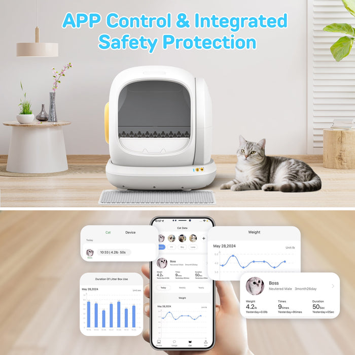 Osoeri 75L Smart Automatic Self-Cleaning Cat Litter Box, APP Control/Integrated Safety Protection,White - new