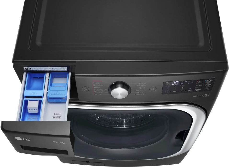 LG - 5.2 Cu. Ft. High-Efficiency Stackable Smart Front Load Washer with Steam and TurboWash - Black Steel - new