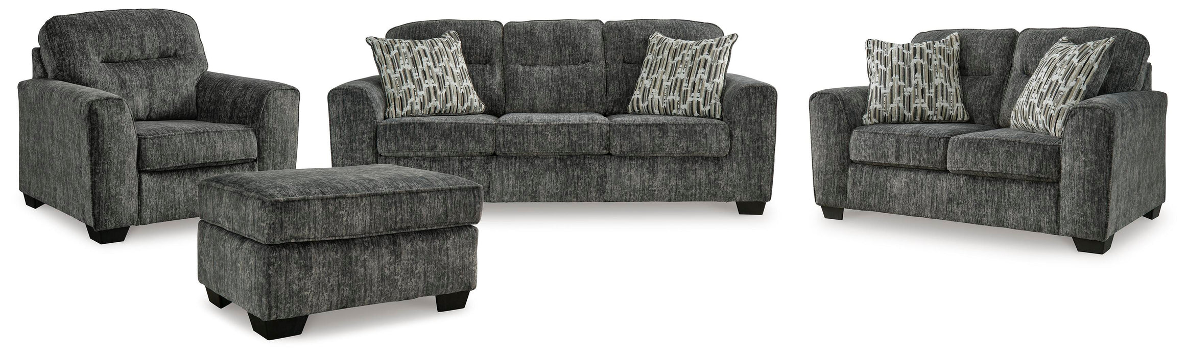 Lonoke Gunmetal Lonoke Sofa, Loveseat, Chair and Ottoman