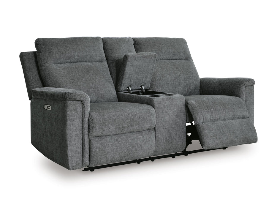 Barnsana Gravel Barnsana Power Reclining Loveseat with Console