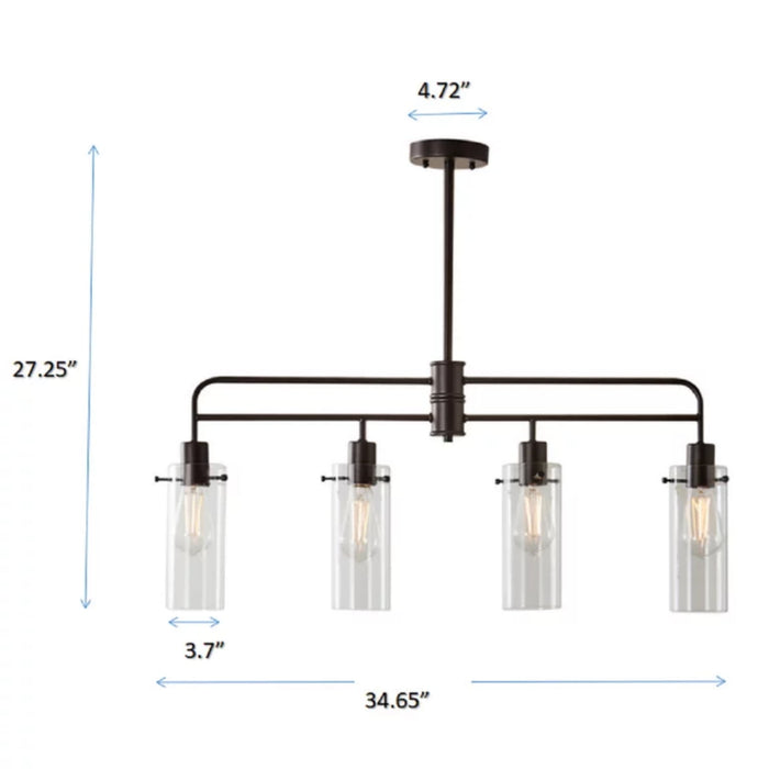 Better Homes & Gardens 34” Farmhouse 4-Light Island Pendant Light, Bronze Metal Clear Glass Shades - new