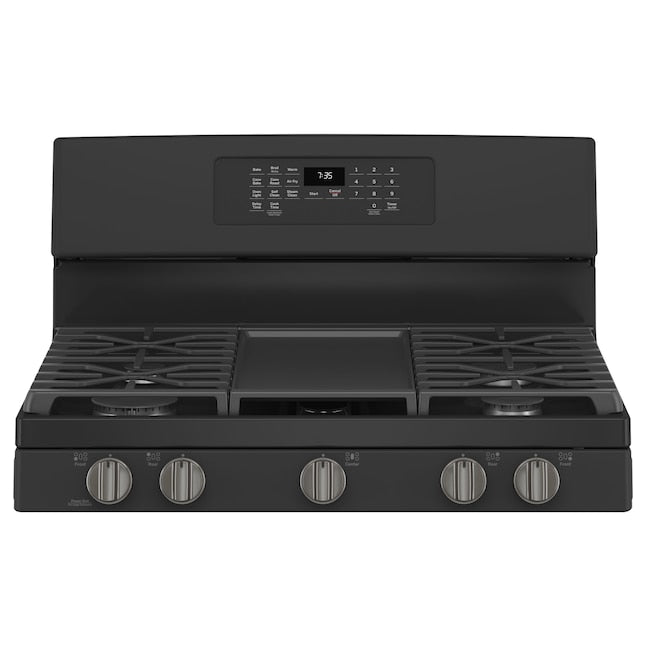 GE 30-in 5 Burners 5-cu ft Self-Cleaning Air Fry Convection Oven Freestanding Gas Range (Black Slate) - new