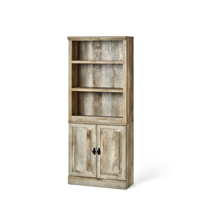 Better Homes & Gardens 71" Crossmill 5 Shelf Bookcase with Doors, Weathered Wood Finish - new