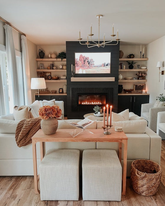 Lynwood Square Upholstered Cube Ottoman Faux Shearling Cream Boucle - Threshold designed with Studio McGee - new