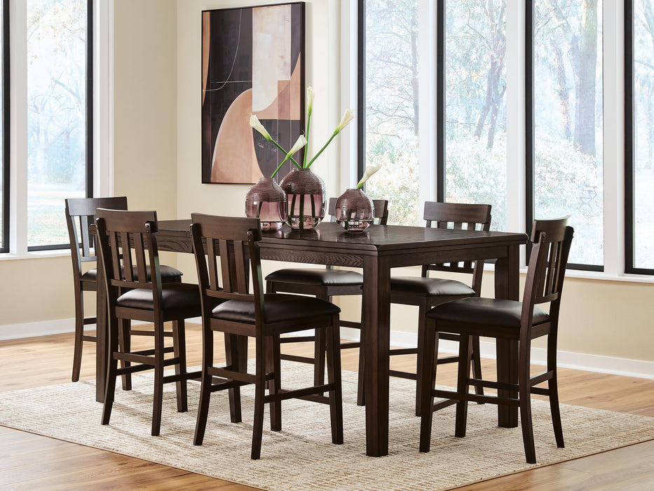 Haddigan Dark Brown Haddigan Counter Height Dining Table and 6 Barstools