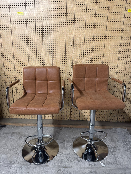 Alden Design Adjustable Swivel Bar Stools Modern Faux Leather Bar Chair Set of 2, Retro Brown - new