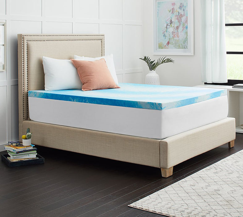 Sealy - 3”Gel Memory Foam Mattress Topper with Cover - Blue - open_box