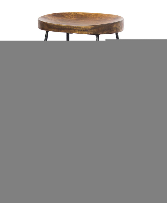Mango Wood Saddle Seat Bar Stool With Iron Rod Legs - new