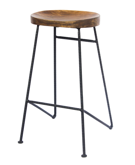 Mango Wood Saddle Seat Bar Stool With Iron Rod Legs - new