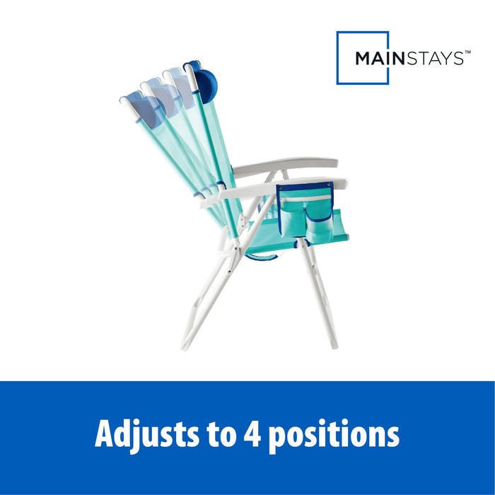 Mainstays Reclining 4-Position Oversized Beach Chair, Teal Blue - open_box