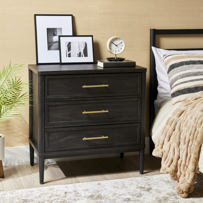Better Homes & Gardens Oaklee 3 Drawer Nightstand with USB, Charcoal Finish - new