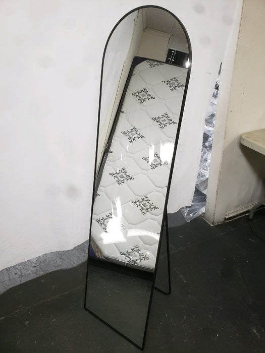 FIRNEWST 16 in. W x 59 in. H Aluminum Alloy Frame Black Arched Floor Mirror with Floor Stand and Wall Mounted Hooks - new