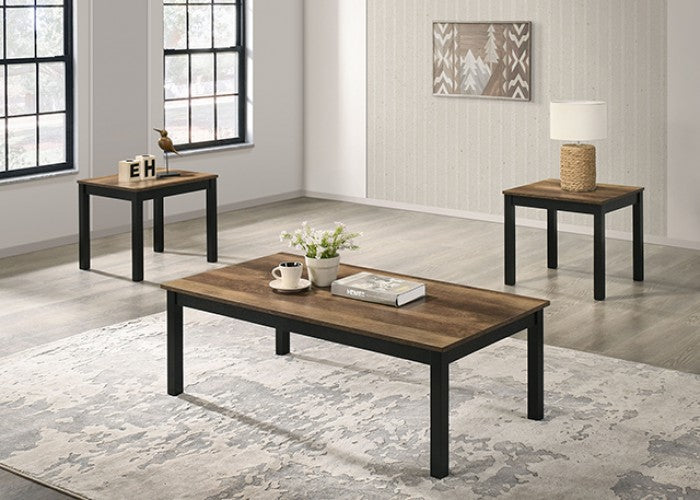 FM42900BR-3PK 3 pc Findlay brown finish wood faux wood finish top coffee and end table set - new