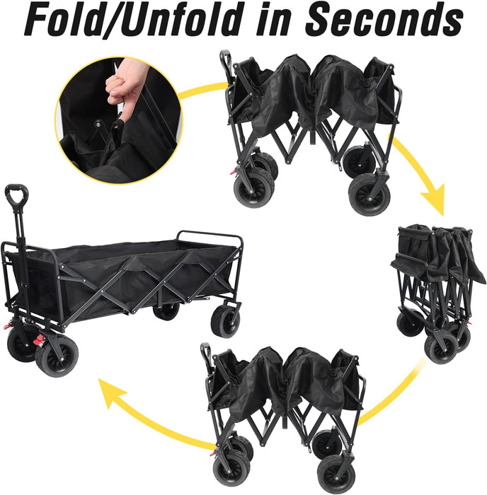 Beach Cart Large Capacity, Heavy Duty Folding Wagon Portable, Collapsible Wagon for Sports, Shopping, Camping Collapsible Foldable cart (Black, 1 Year Warrant) - new