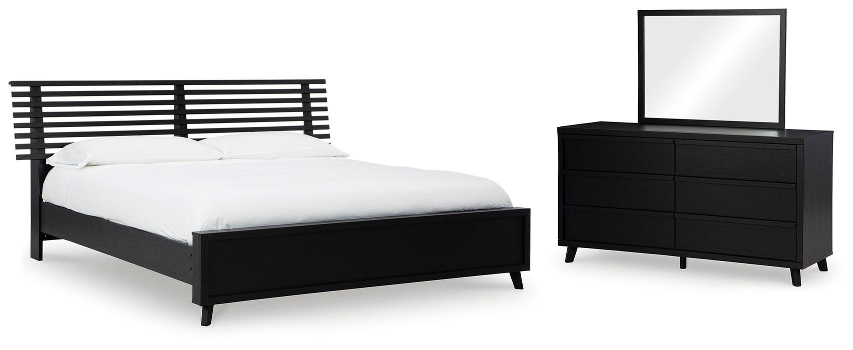 Danziar Black Danziar Queen Slat Panel Bed, Dresser and Mirror