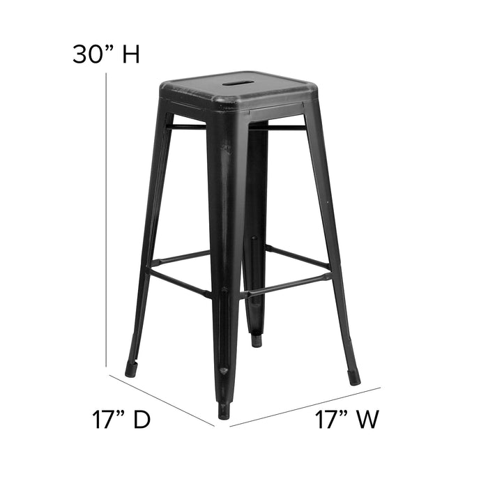 Flash Furniture Kai Commercial Grade 30" High Backless Distressed Black Metal Indoor-Outdoor Barstool - new