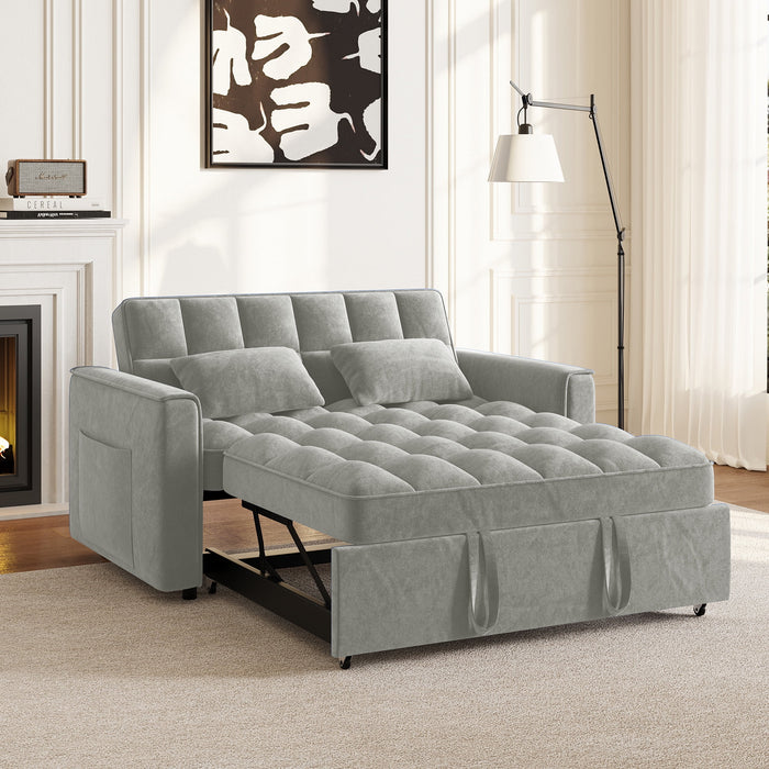 Rophefx 3-in-1 Pull Out Sofa Bed, Futon Sofa, Convertible Velvet Sleeper Chair Bed for Living Room, Light Grey - new