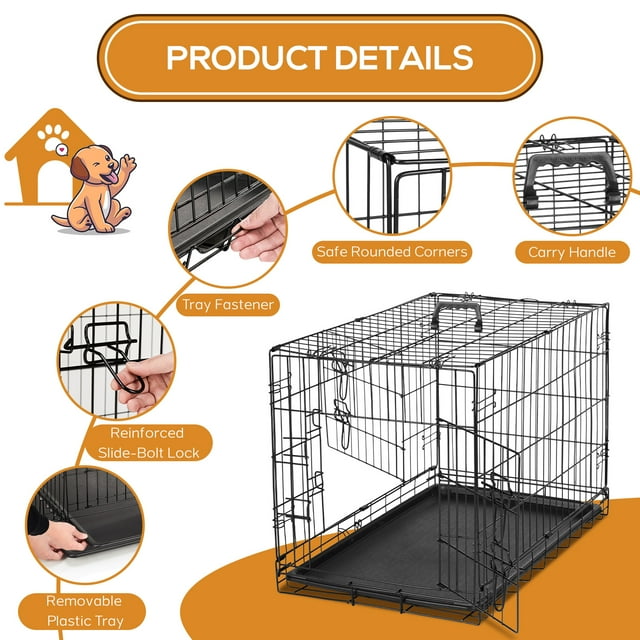 Simenmax Dog Crate, 36 Inch Small Wire Kennel with Divider Panel, Metal Cages with Double Door, Leak-Proof Pan Tray, Folding Portable for Indoor Outdoor Travel - new