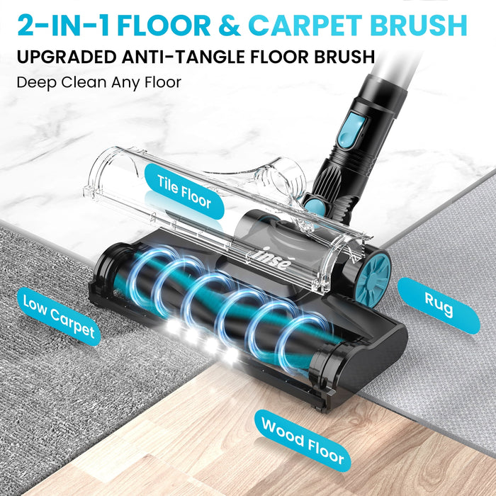 inse cordless vacuum cleaners, 6-in-1 lightweight stick vacuum for hardwood floor carpet pet hair, v -