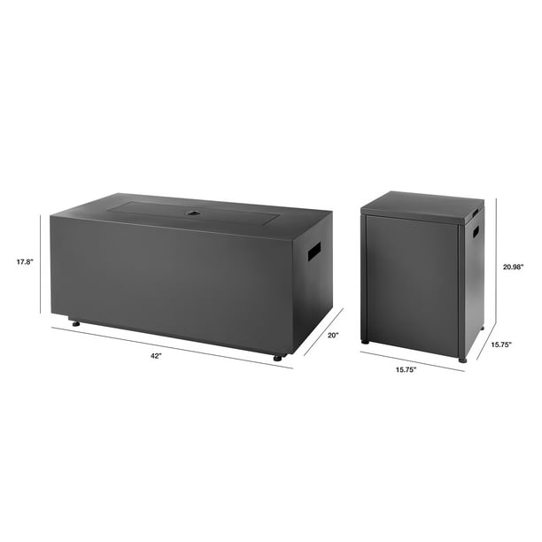 Mainstays 42" Rectangle Black Finish Modern Steel Fire Pit: 42" x 20" 50000 BTU Propane Fire Pit Table with Lid, Tank Hideaway and Cover - open_box