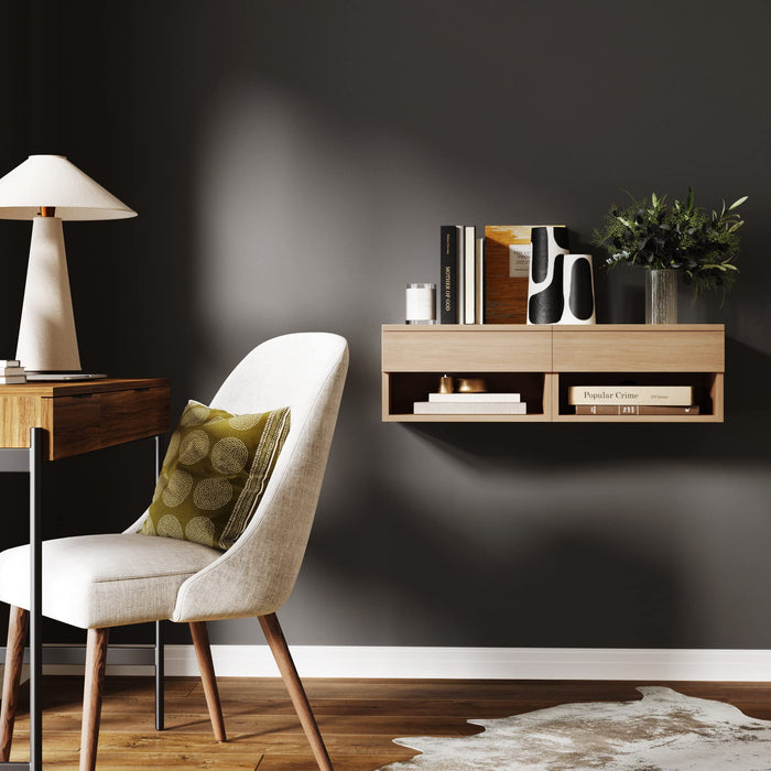 Nathan James Jackson Wall Mounted Floating Bedroom Nightstand with Storage Drawer and Modern Open Shelf Cubby , Light Oak Wood
1 Piece - new