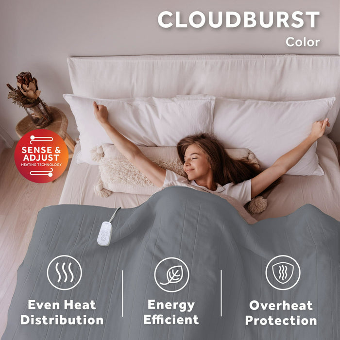 Sunbeam Electric Heated Bed Blanket Gray Soft Brushed Fleece 12 Heat Settings Full 84 x 72 - new