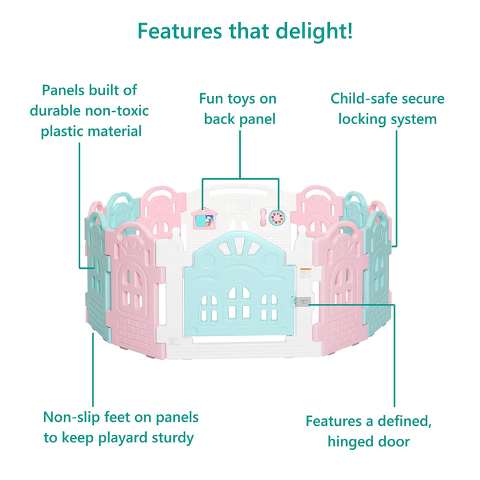 Dream On Me 12 Panel Rumi Baby Playpen in Pink and Blue, Easy to Fold and Store, Fun Game Panel, Indoor and Outdoor Playpen for Babies and Toddlers - new