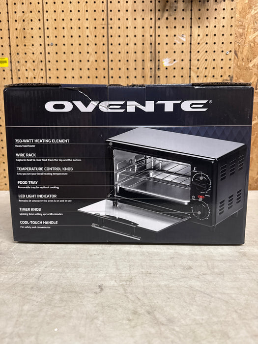 OVENTE 8L Toaster Oven750W mini oven with adjustable temp, 60-min timer & easy-clean baking pan. Per - open_box