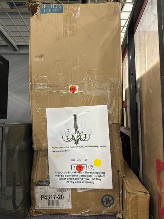 Progress Lighting P4317-20 Transitional Nine Light Chandelier from Merge Collection Dark Finish, Antique Bronze - open_box