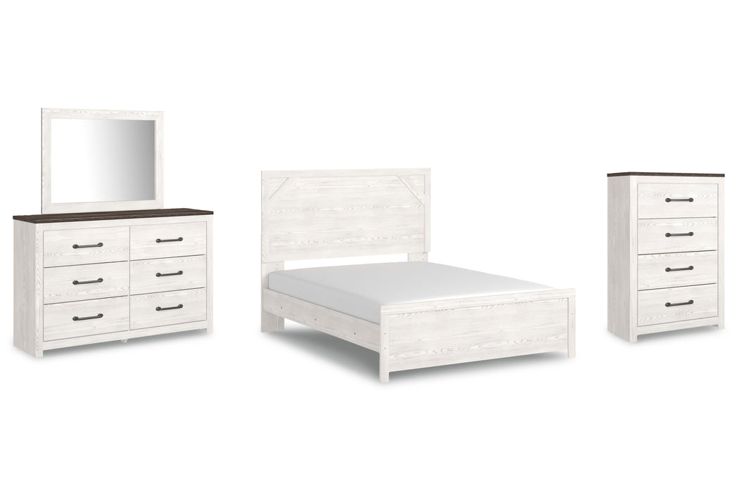 Gerridan White/Gray Gerridan Queen Panel Bed with Mirrored Dresser and Chest
