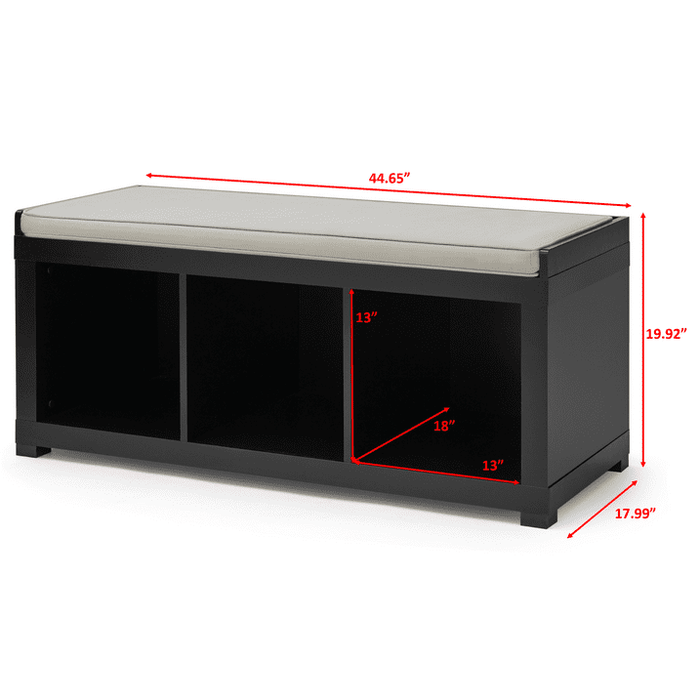 Better Homes and Gardens 3-Cube Upholstered Storage Bench, Black - new