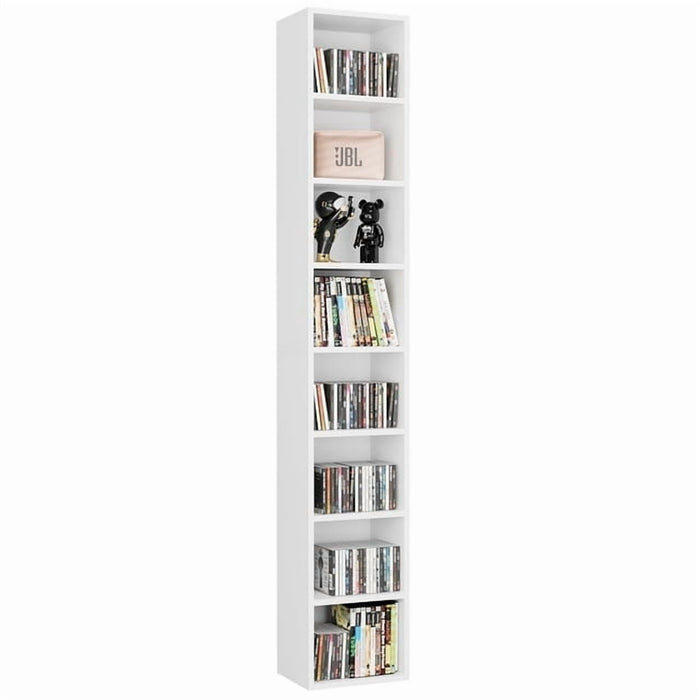 Homfa 8-Tier Media Tower, CD DVD Media Storage Unit with 4 Adjustable Shelves for Living Room Bedroom, White - new