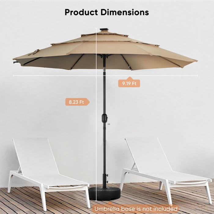 Gianna 10FT 3-Tier Solar Patio Umbrella with 32 LED Lights, Outdoor Umbrellas with Push Button Tilt and Crank,Khaki - new